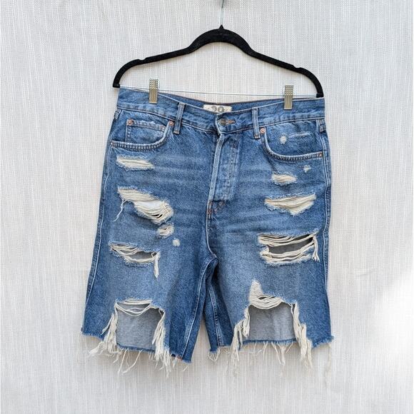 We the Free Free People Distressed Denim High Rise Bermuda Shorts, size 29 - Picture 1 of 10